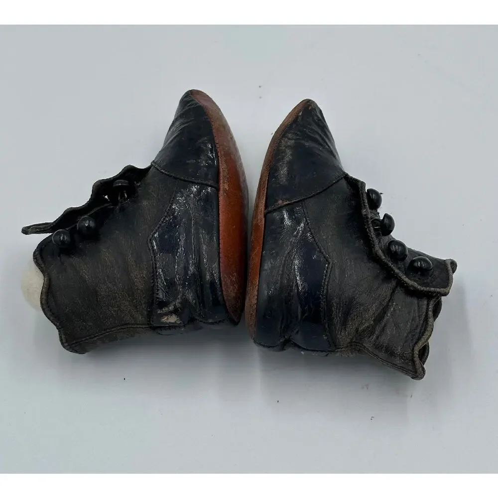 Victorian Era Antique Leather Baby Child Doll Button-Up Shoe Boots